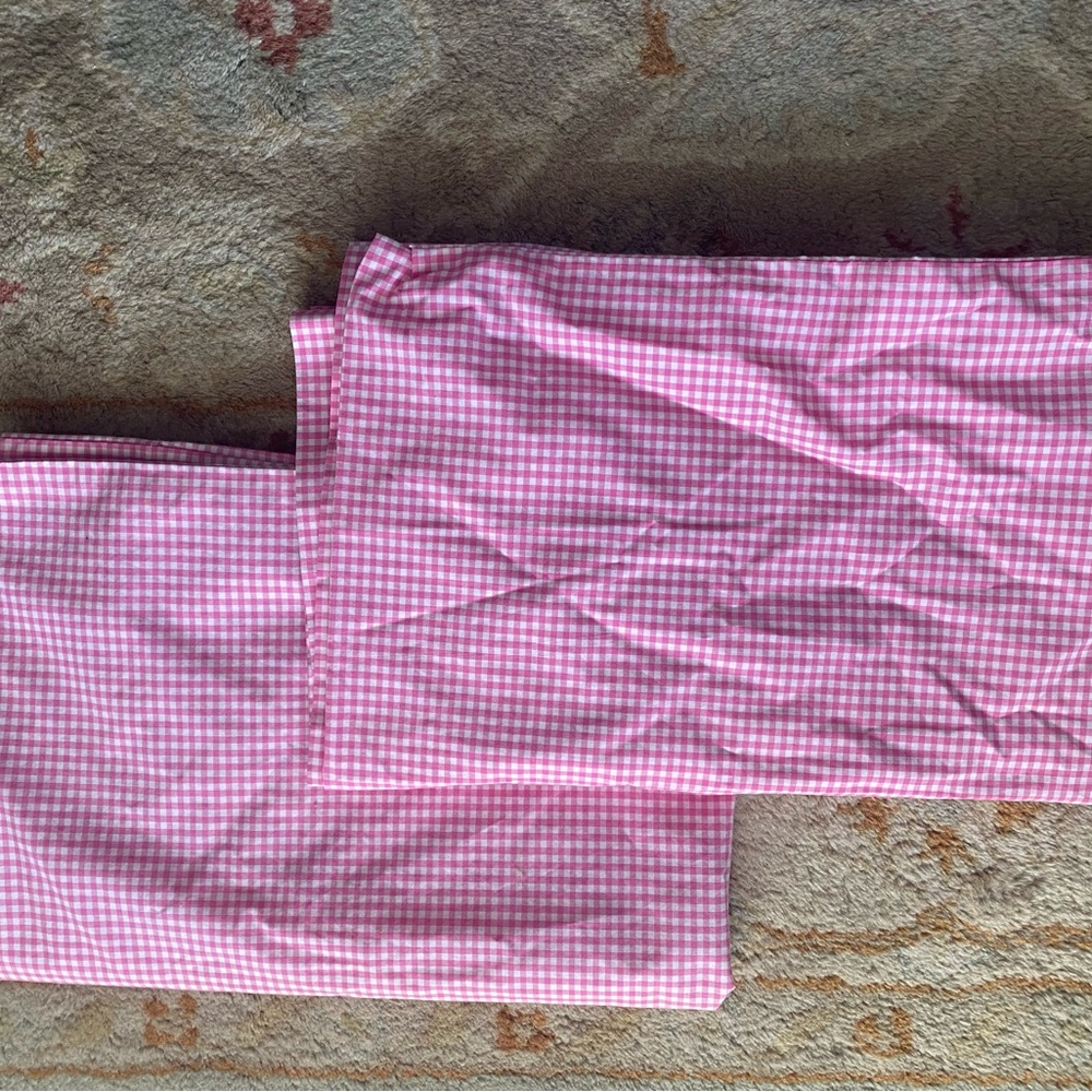 Pair of Pottery Barn Kids Pink Gingham Standard Pillow Cases Shams Covers